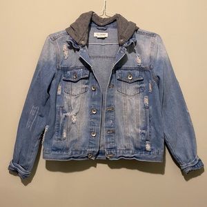 Ci Sono Distressed Jean Jacket with Removable Hood (Size L)